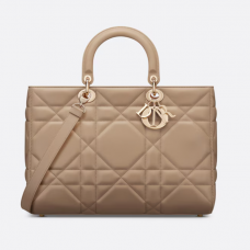 Dior Large Lady D-Sire Bag Biscuit Maxicannage Calfskin