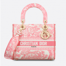 Dior Medium Dioriviera Lady D-Lite Bag Candy Pink Toile de Jouy Embroidery