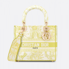 Dior Medium Dioriviera Lady D-Lite Bag Lemon Yellow Toile de Jouy Soleil Embroidery