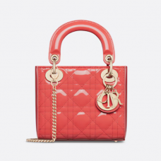 Dior Mini Dioriviera Lady Dior Bag Coral Patent Cannage Calfskin