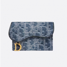 Dior Saddle Bloom Card Holder Blue Denim Dior Oblique Jacquard