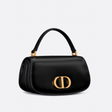 Dior Small 30 Montaigne Avenue Top Handle Bag Black Ribbed Calfskin