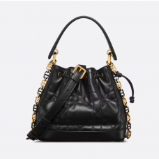 Dior Small Dior Jolie Bucket Bag Black Macrocannage Calfskin
