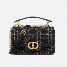 Dior Small Dior Jolie Top Handle Bag Black Cannage Tweed