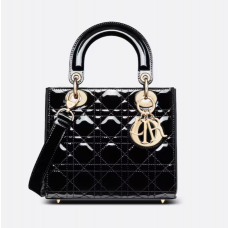 Dior Small Lady Dior Bag Black Patent Cannage Calfskin
