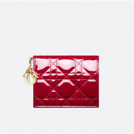 Dior Mini Lady Dior Gardenia Wallet Cherry Red Patent Cannage Calfskin