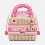 Dior Mini Dioriviera Lady Dior Bag Natural Wicker and Candy Pink Toile de Jouy Jacquard